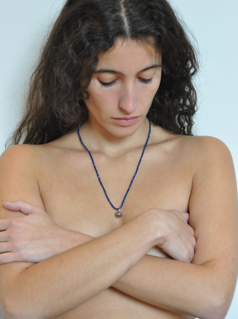 Long Lapis Tahitian Pearl Necklace