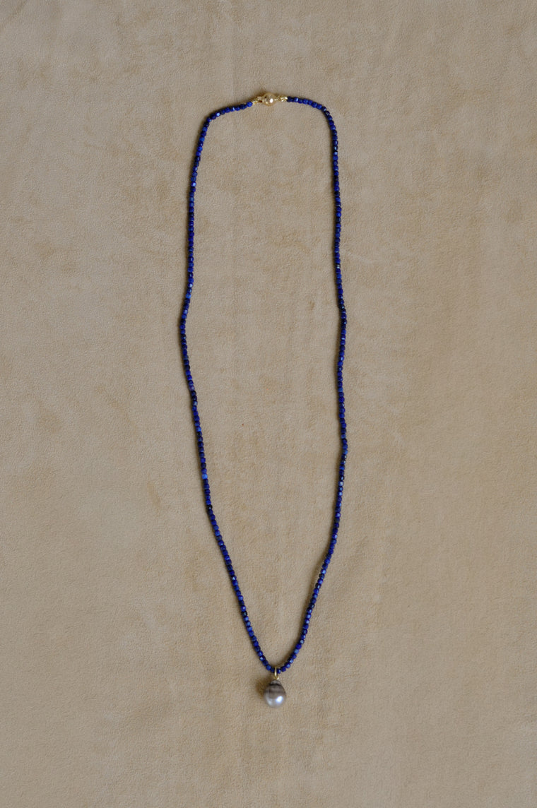Long Lapis Tahitian Pearl Necklace