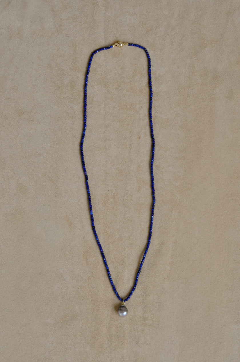 Long Lapis Tahitian Pearl Necklace