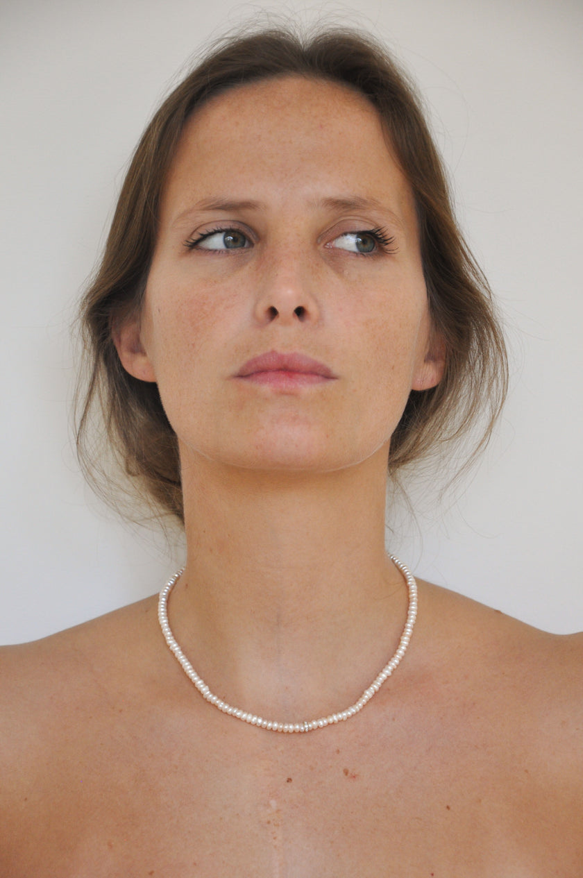 Tiny Diamond Pearl Necklace