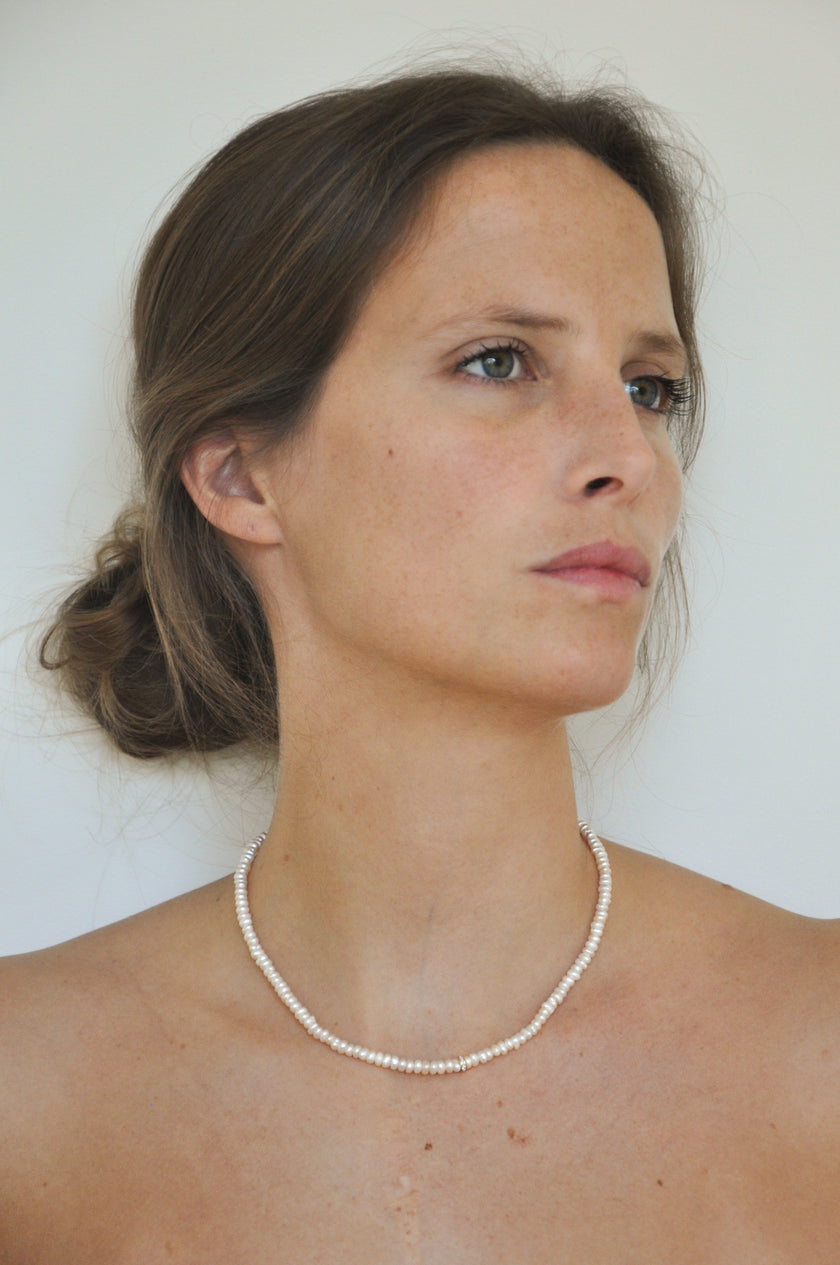 Tiny Diamond Pearl Necklace