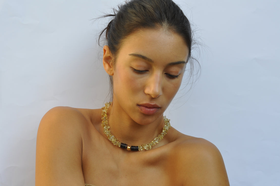 Lemon Quartz Puka Bead Collar