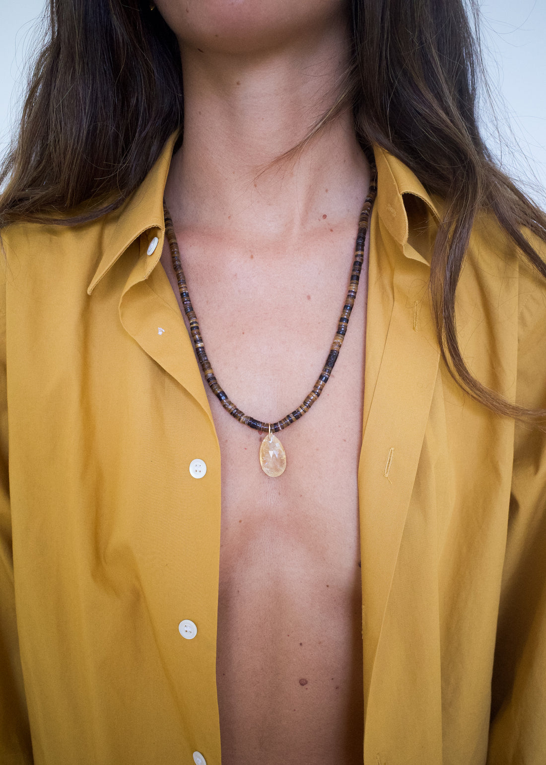 Brown Striped Shell Strand Pendant Necklace