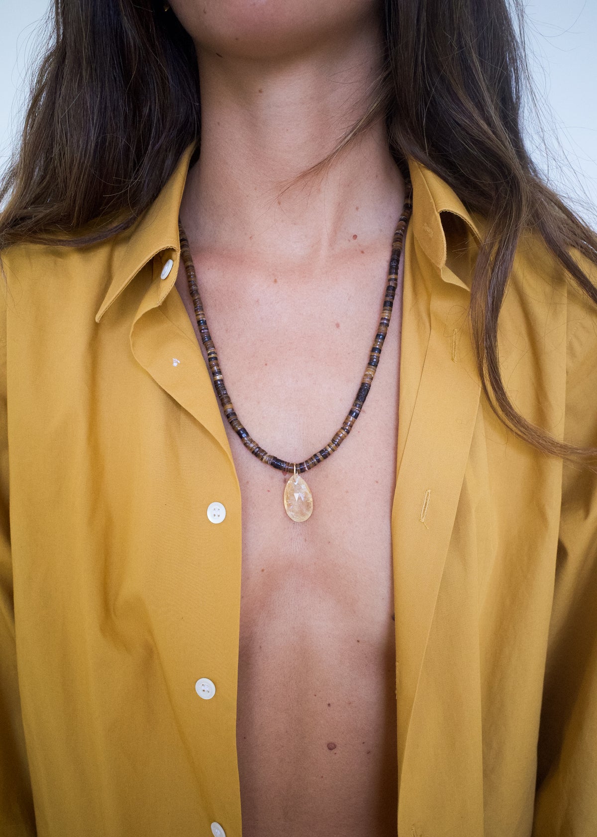 Brown Striped Shell Strand Pendant Necklace