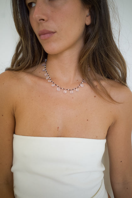 The Droplet Necklace | Rose Quartz