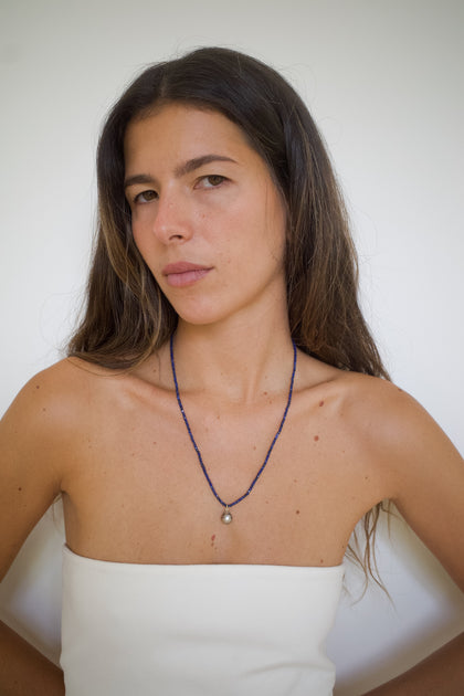 Long Lapis Tahitian Pearl Necklace