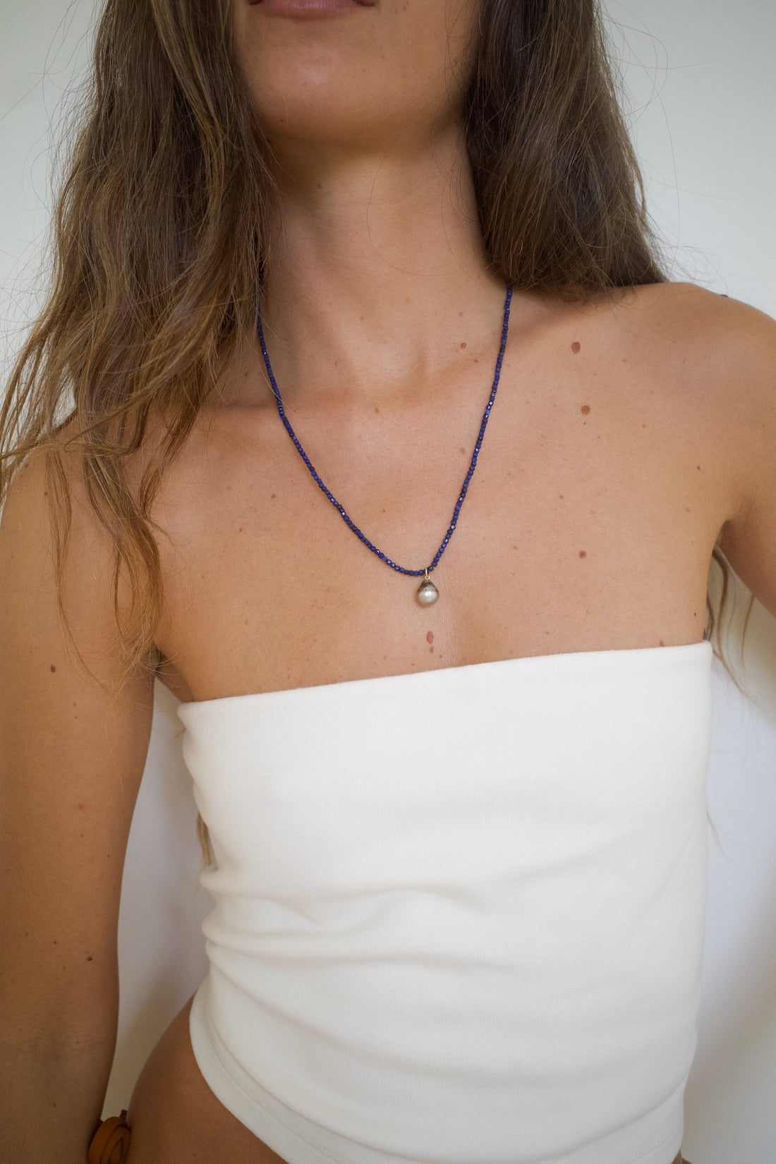 Long Lapis Tahitian Pearl Necklace